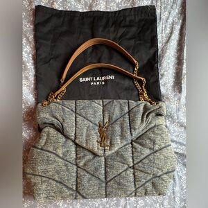 Saint Laurent Quilted Gray and Tan Shoulder Bag